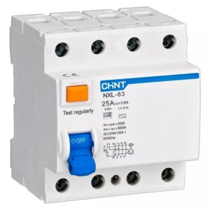 DISYUNTOR TETRAPOLAR CHINT NXL, 25A - 30MA - CLASE AC - 6KA