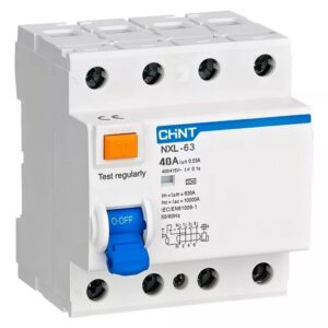 DISYUNTOR TETRAPOLAR CHINT NXL, 40A - 30MA - CLASE AC - 6KA